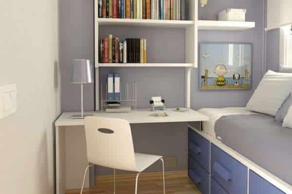 A Floating Desk can be Placed in the Corner in Bedroom Layout Ideas with Desk