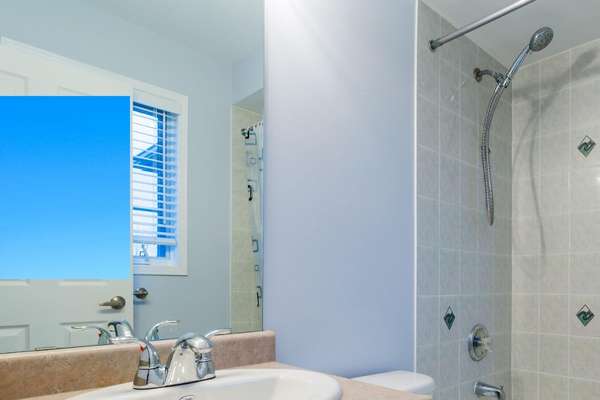 Gray Shower with Blue Glass Door