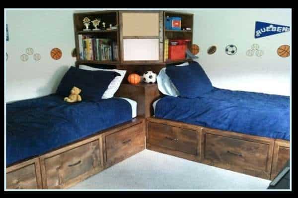 Combination of Drawers and Bookcase Headboard