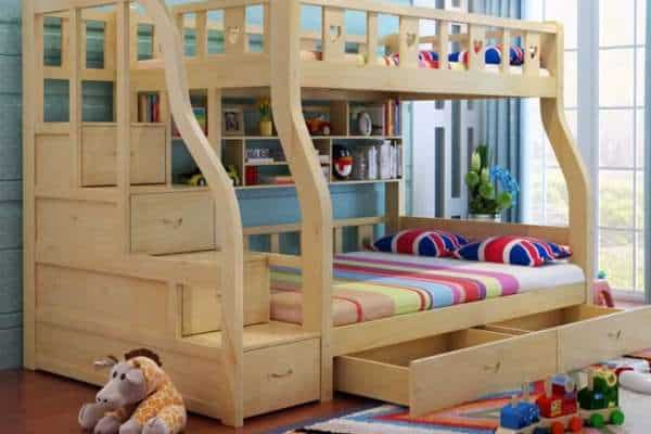 Kids Twin Loft Bed With Storage and Bookcase Headboard