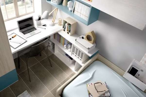  Use Creative Lighting, Such as Pendants or Wall Sconces, to Create a Stylish Workspace in Small Bedroom Office Combo Ideas