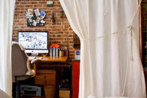 Use Curtains, or Room Dividers to Separate your Workspace From the Rest of the Bedroom in Small Bedroom Office Combo Ideas