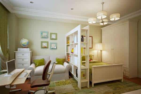 Use a Room Divider for Privacy in Bedroom Layout Ideas with Desk