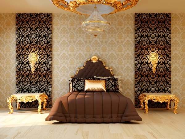 Chandelier Light in Gold Bedroom