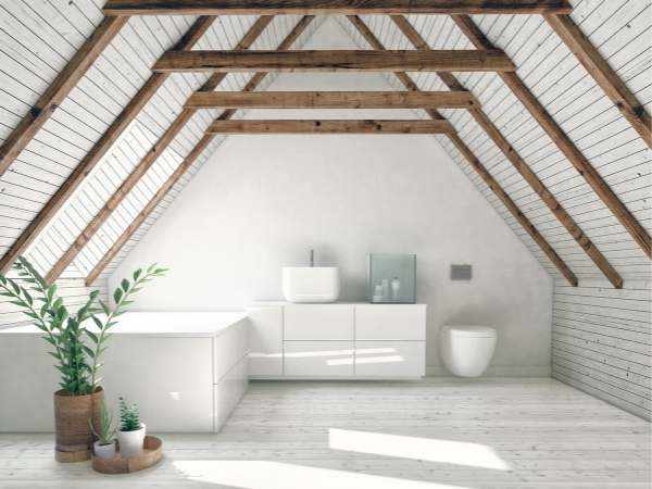 Bathroom Ceiling With Wooden Beams