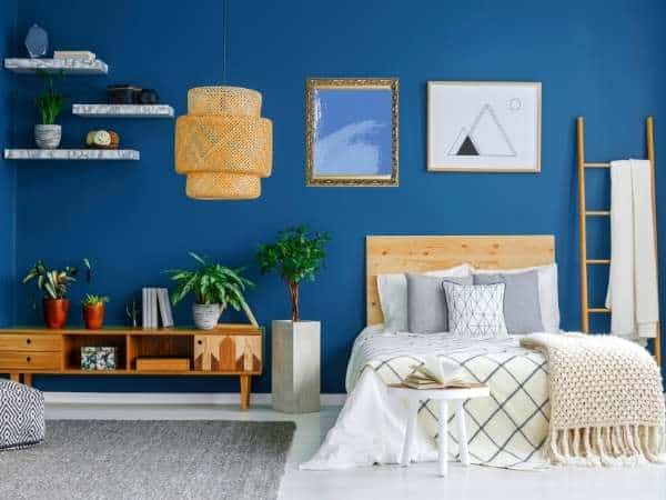 Blue Bedroom With Gold Photo Frame