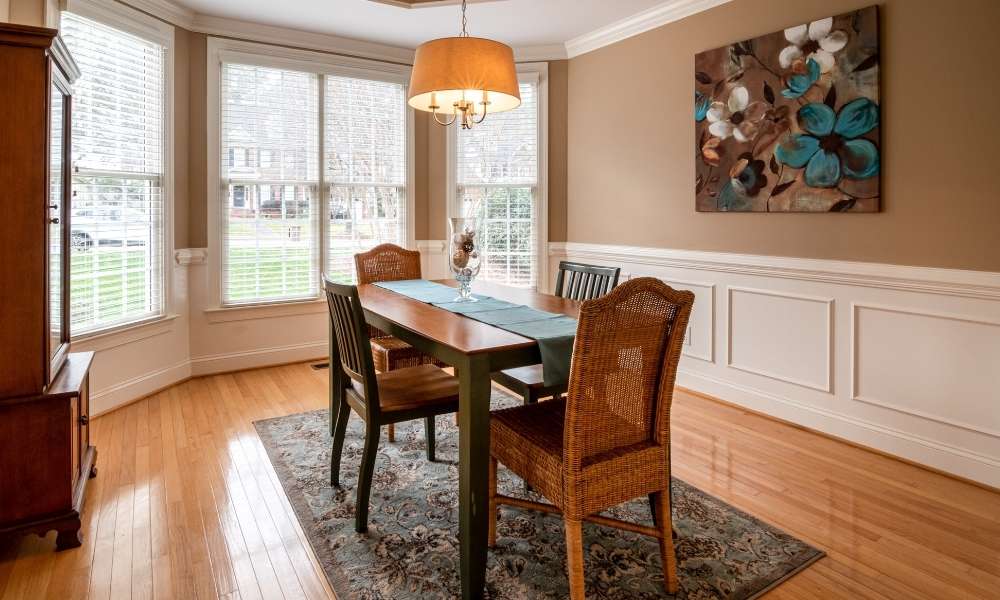 Beige Accent Walls for What Color Dining Table With Light Wood Floors