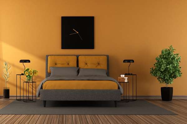 Gray and Orange Bedroom Design