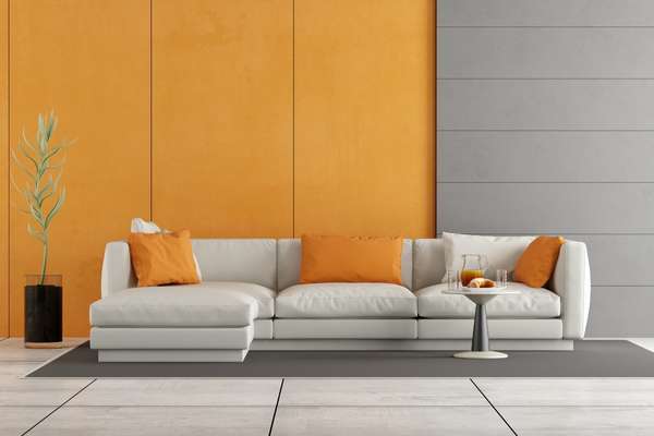 Gray and Orange Living Room Design