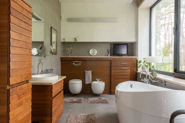 Wooden Vanity Cabinet for Brown Bathroom Decor Ideas