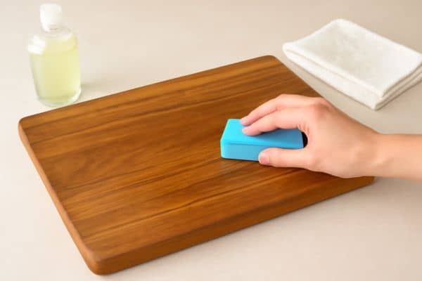 Wash with mild soap and warm water To Clean Teak Cutting Board