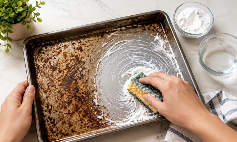 How To Clean A Baking Tray With Baking Soda_